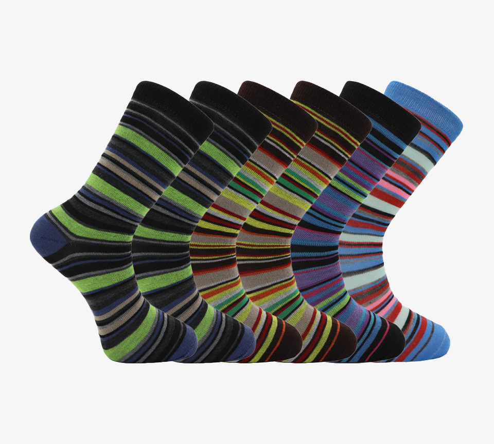 12 Pairs Mens Design Fashion Striped Suit Work Golf Socks UK 6-11