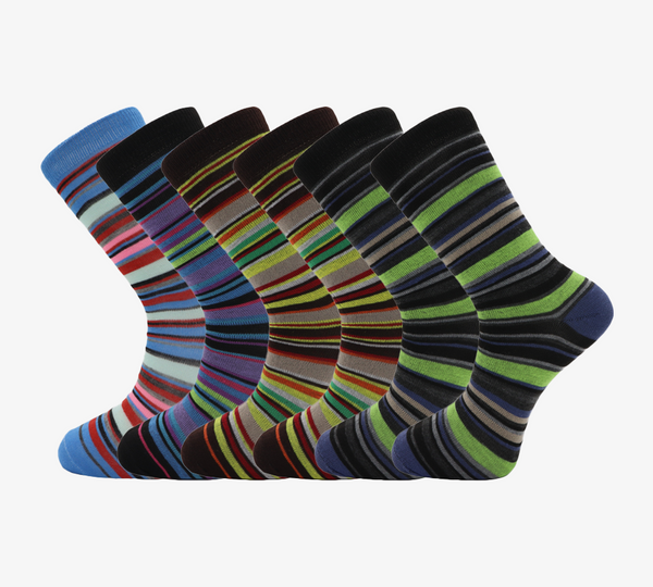 6 Pairs Mens Design Fashion Striped Suit Work Golf Socks UK 6-11