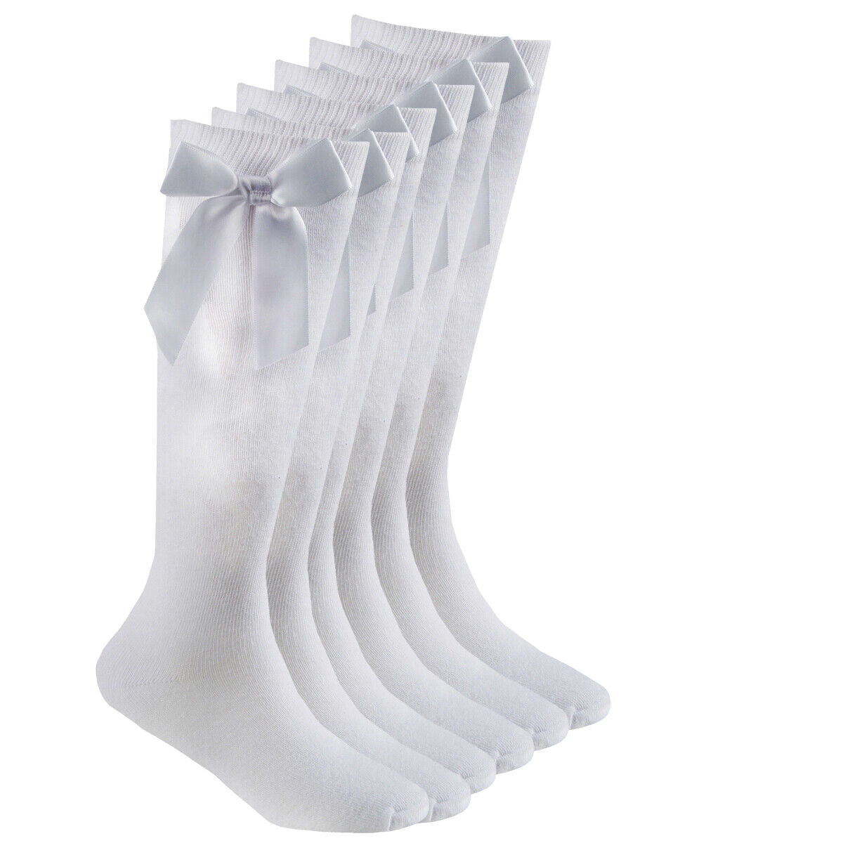 3 Pairs Women And Girls Knee High Bow Socks Extra Long Cotton With Satin Bow All Size