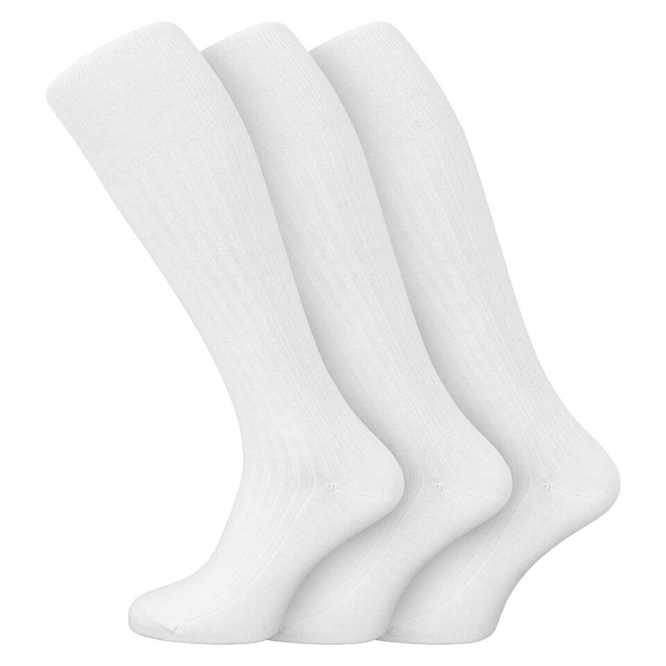 SUFFUSE Men Knee High Socks Extra Long Pure Cotton Comfortable Black White Socks Pack of 3 Pairs